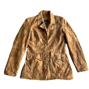 Vintage Patchwork Leather Suede Jacket Brown Small Boho 70's Style